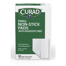 Curad Non-Stick Pads, 2 Inches X 3 Inches with Adhesive Tabs, 10 Count (Pack of 1)