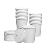 GUSTO [16 oz. - 25 Count White Paper Food Containers with Vented Lids - To Go Hot Soup Bowls, Disposable Ice Cream Cups, Ideal for Hot and Cold Foods (Formerly Comfy Package)