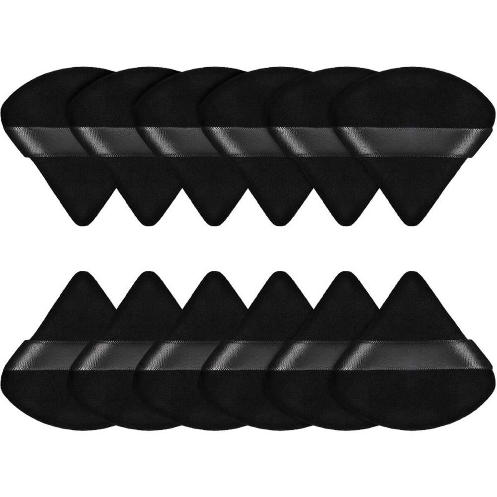 Maitys 12 Pcs Powder Puff Triangle for Face Makeup Cosmetic Loose Powder Puff Velour Soft Body Washable Reusable Foundation Sponge Wet Dry Makeup Tool for Women(Small,Black)