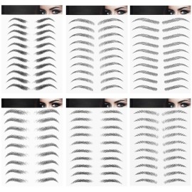 Blulu 6 Sheets 4d Hair-like Waterproof Eyebrow Tattoos Stickers Transfers Temporary Brow Tattoo Peel off Grooming Shaping Sticker in Arch Style, 66 Pairs Black(Lovely Styles)