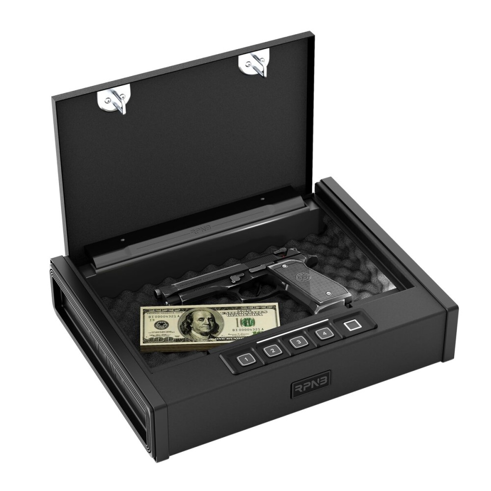 RPNB Gun Safe for Handgun, Pistol Safe with Fingerprint and Digital Keypad, Quick Access Biometric Handgun Safes for Home Nightstand Bedside, Gun Lock Box for 2 Pistols and More