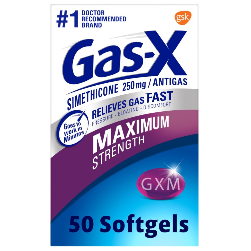 Gas-X Maximum Strength Gas Relief Softgels with Simethicone 250 mg for Bloating Relief - 50 Count