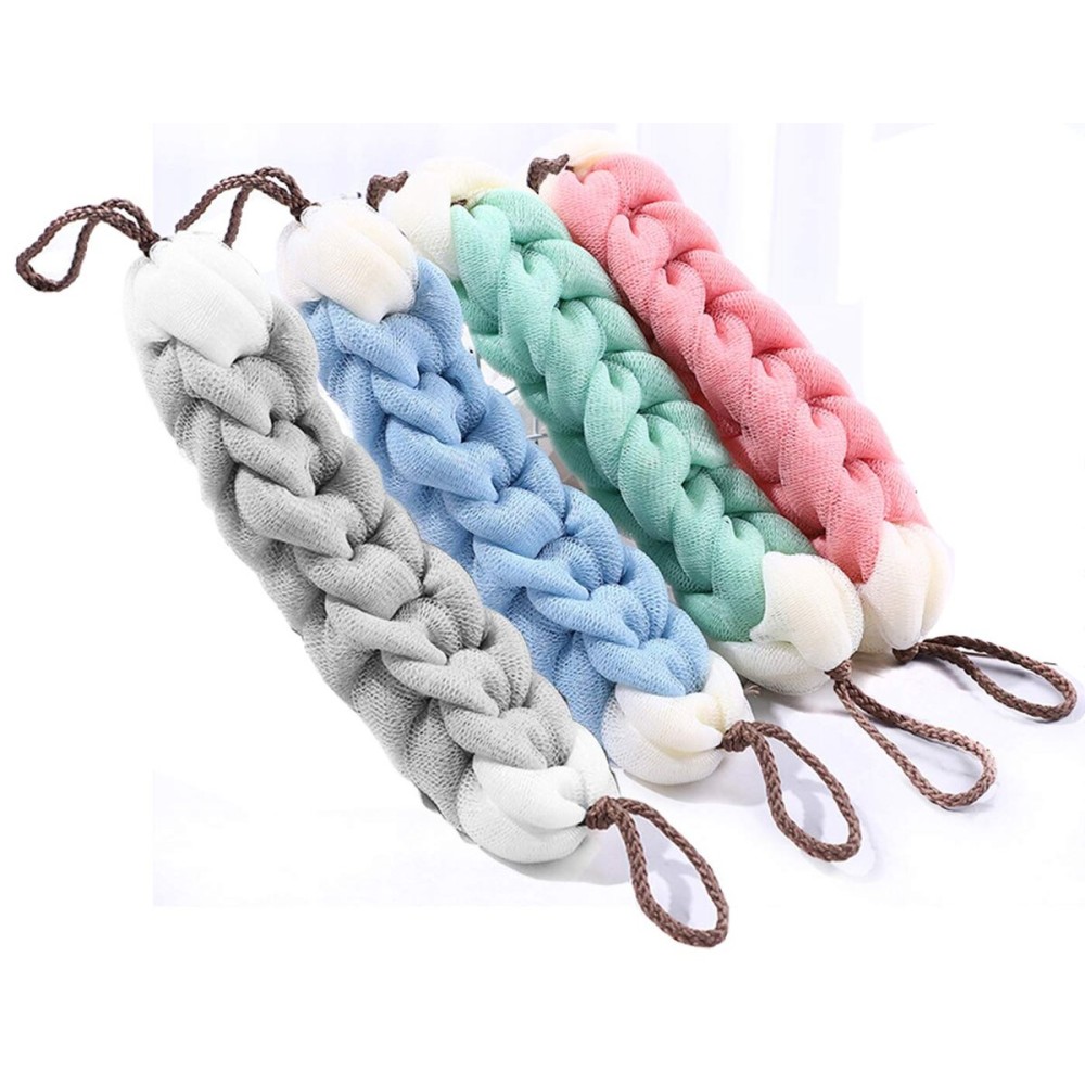 AARainbow 4 Packs Long Stretch Back Sponge with Rope Handles Back Scrubber Body Sponges for Bathing, Bath Shower Mesh Sponge Body Deep Cleaning for Men & Women (Blue+Grey+Green+Pink)