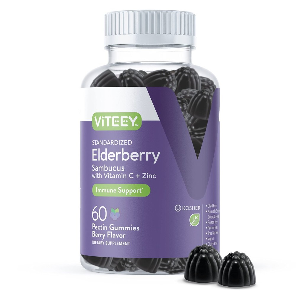 Viteey Sambucus Elderberry Gummies for Adults - Elderberry Vitamin C and Zinc Immunity Gummies - Vegan, Gluten-Free - 60 Count