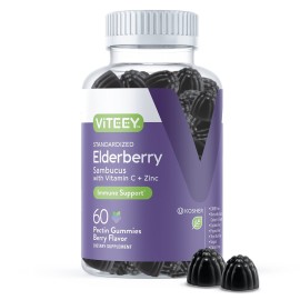 Viteey Sambucus Elderberry Gummies for Adults - Elderberry Vitamin C and Zinc Immunity Gummies - Vegan, Gluten-Free - 60 Count