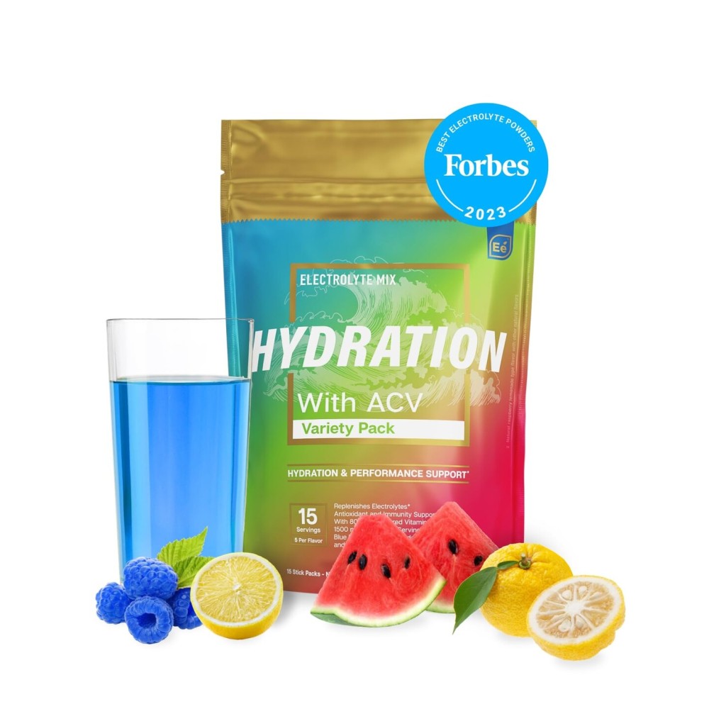 Essential Elements Hydration Packets - Variety Pack - Sugar Free Electrolytes Powder Packets - 15 Stick Packs of Electrolytes Powder No Sugar - Hydration Drink - with ACV & Vitamin C