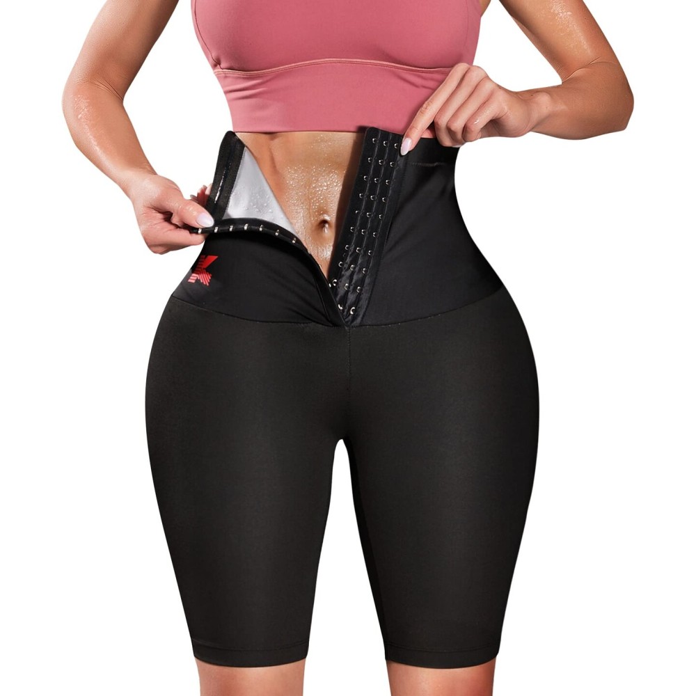 KUMAYES Sauna Sweat Pants for Women High Waist Slimming Shorts Compression Thermo Workout Exercise Body Shaper Thighs Black