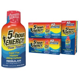 5-hour ENERGY Shots Regular Strength, Berry Flavor, 30 Count, 1.93 Fl Oz, Sugar Free, Zero Calories, Amino Acids and Essential B Vitamins, Dietary Supplement, Feel Alert and Energized, 200 mg Caffeine