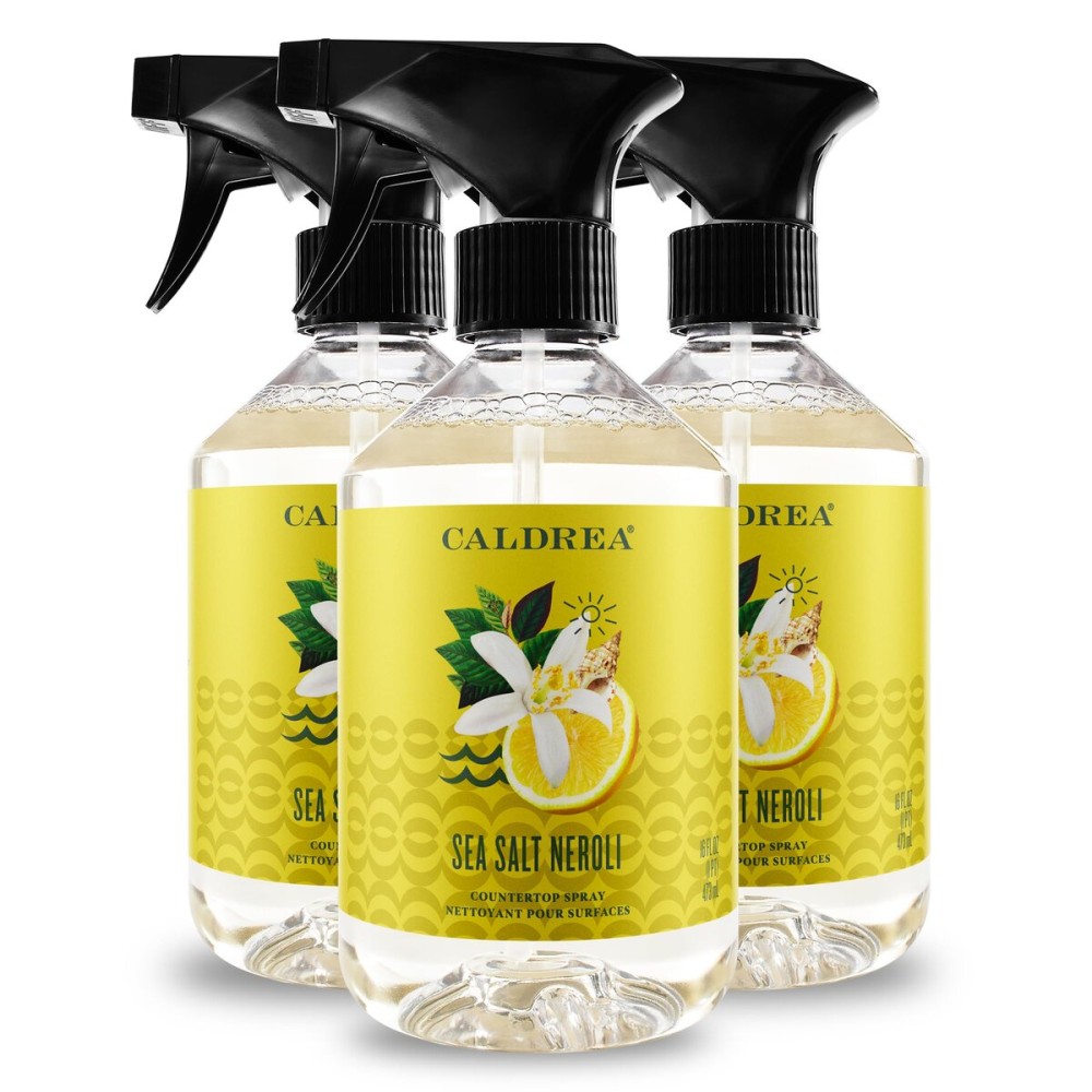 Caldrea Multi-surface Countertop Spray Cleaner, Made with Vegetable Protein Extract, Sea Salt Neroli Scent, 16 oz, 3 Pack