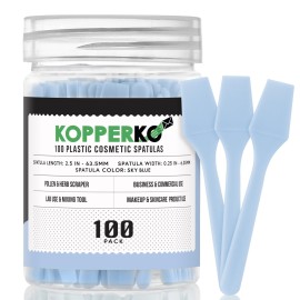 Kopperko Mini Cosmetic Spatula (2.5, 100 Pack) - Small Plastic Spatula for Skincare, Creams, & Crafts | Makeup Spatula or Multipurpose Mini Applicator for Mixing, Cosmetic, Face Mask | Sky Blue