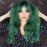 ANDRIA Green Wig with Bangs Blue Color Wig Wet and Wavy Long Loose Curly Wave Synthetic Heat Resistant Fiber Black Ombre Green Hair Wigs for Women 26 Inch