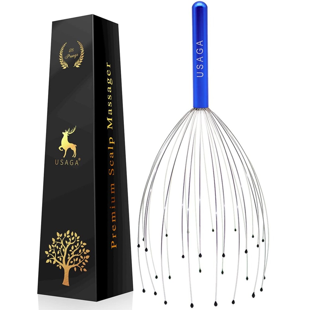 USAGA 28 Fingers Head Scratcher, Head Massager, Scalp Massager for Scalp Body Relaxing (Blue)