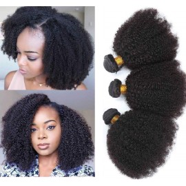 Mongolian Afro Kinky Curly Bundles Human Hair 14 16 18 Inch 4B 4C Afro Kinky Human Hair Bundles for Black Women 100% Unprocessed Virgin Hair Extensions Afro Kinky Curly Weave Bundles Natural Color
