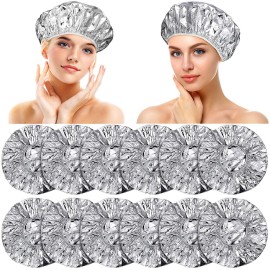 12 Pieces Deep Conditioning Caps Aluminum Foil Reusable Hair Processing Hair Coloring Shower Caps for Home Salon Use(16 Inch,Silvery)