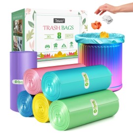 8 Gallon 330 Counts Strong Trash Bags Garbage Bags by Teivio, Bathroom Trash Can Bin Liners, Plastic Bags for home office kitchenMulticolor