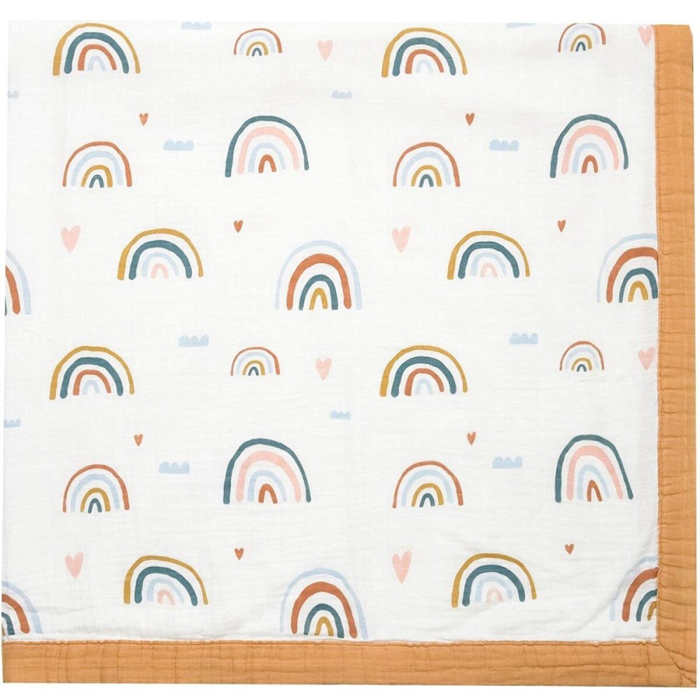Rainbow Muslin Quilt Baby Blanket - Silky Soft and Breathable Summer Blanket for Toddler - Oversized 47 x 47 - 2 Layers Muslin Swaddle Blankets for Baby Boy and Girl (B Rainbow)