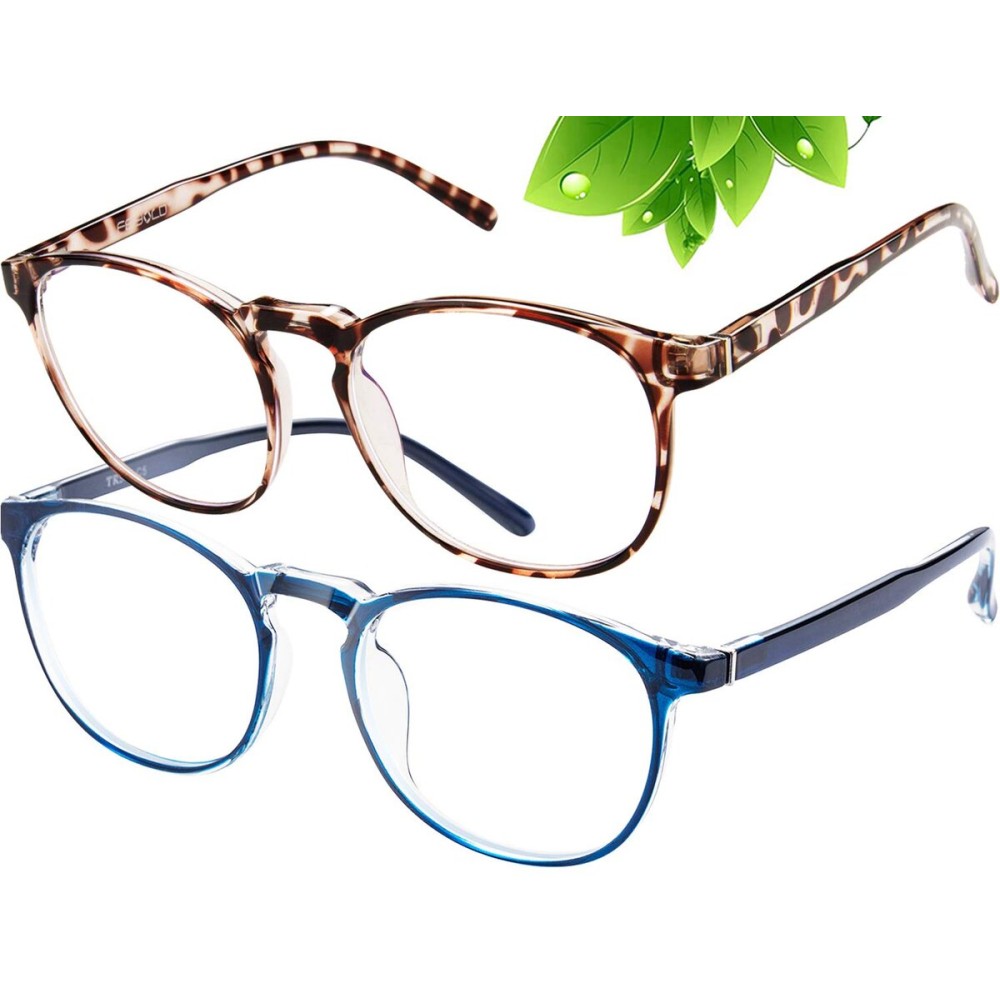 FEIYOLD Blue Light Blocking Glasses Women/Men,Retro Round Anti Eyestrain Computer Gaming Glasses(2Pack)