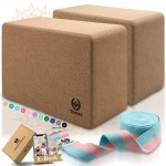 Tumaz Yoga Blocks 2 Pack with Strap Set, High Density/Lightweight EVA Foam and Non-Slip Natural Cork Blocks & Premium 8F Yoga Strap Set - E-Book Included (wood, 2PS)