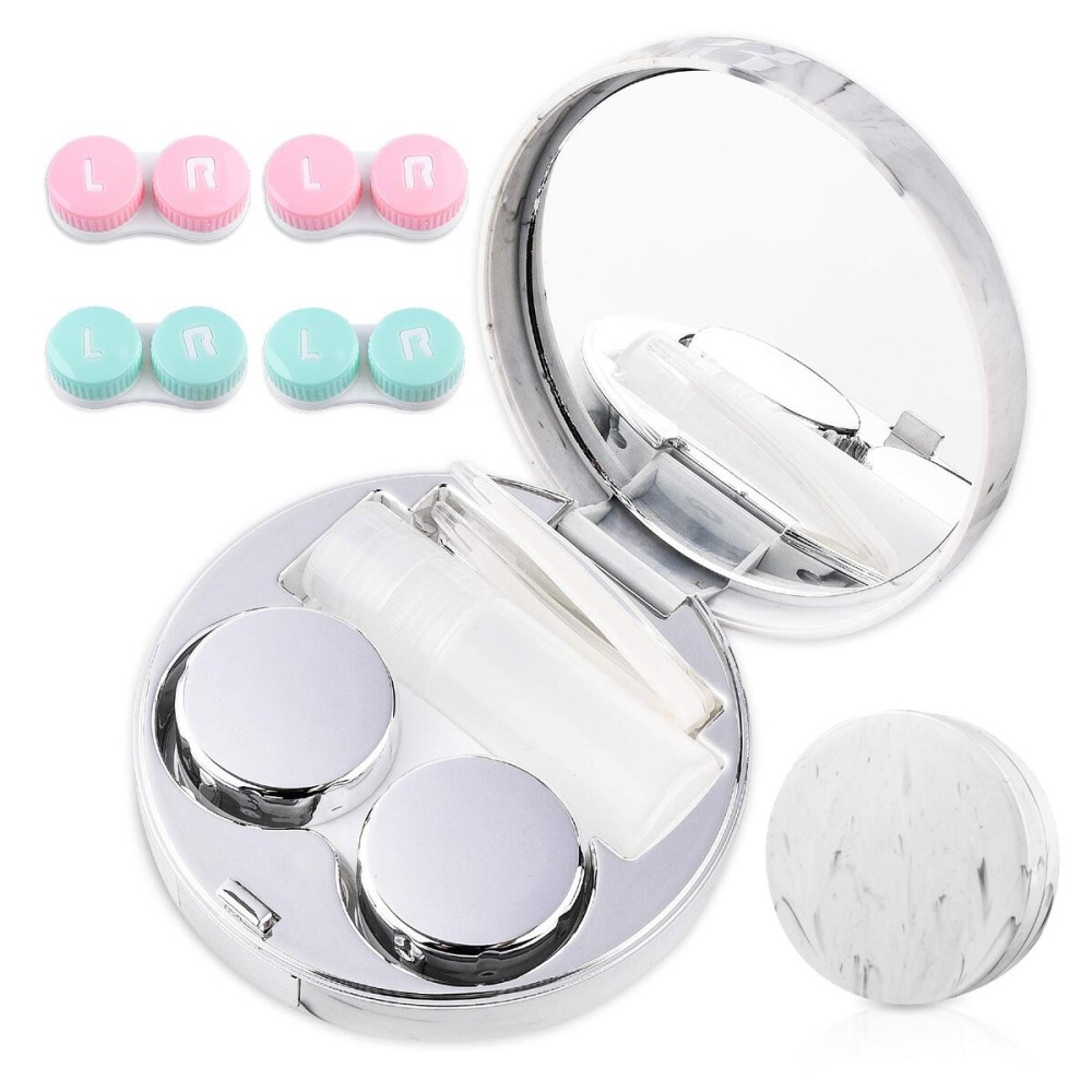 Cute Contact Lens Case Portable Travel Box with Mirror Tweezers Remover Tool Solution Bottle for Office and Outdoor
