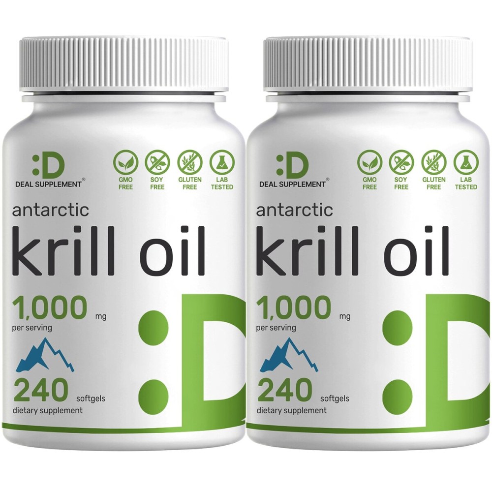 DEAL SUPPLEMENT 2 Pack Antarctic Krill Oil, 1,000mg Per Serving, 480 Softgels - Mercury Free, No Fishy Taste - Rich in Omega-3s, EPA, DHA, Astaxanthin, & Phospholipids - Non-GMO, No Gluten