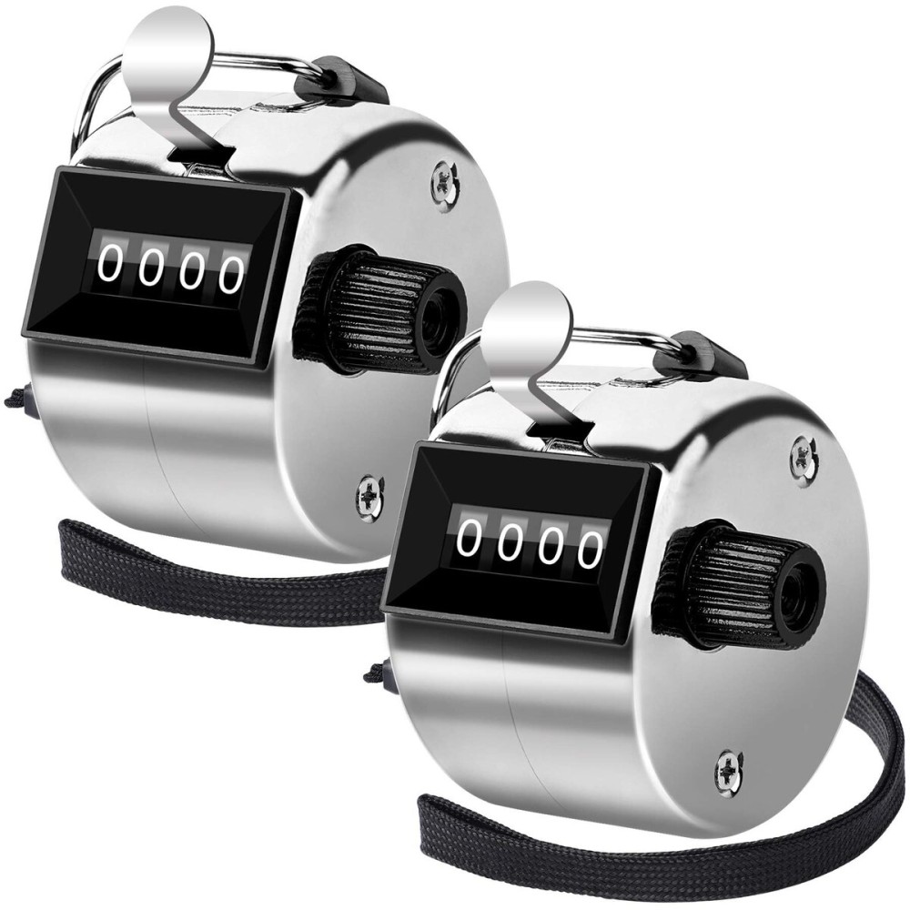 FEBSNOW Hand Tally Counter 4 Digital Clicker Counter for Sport Row School Event (Metallic)