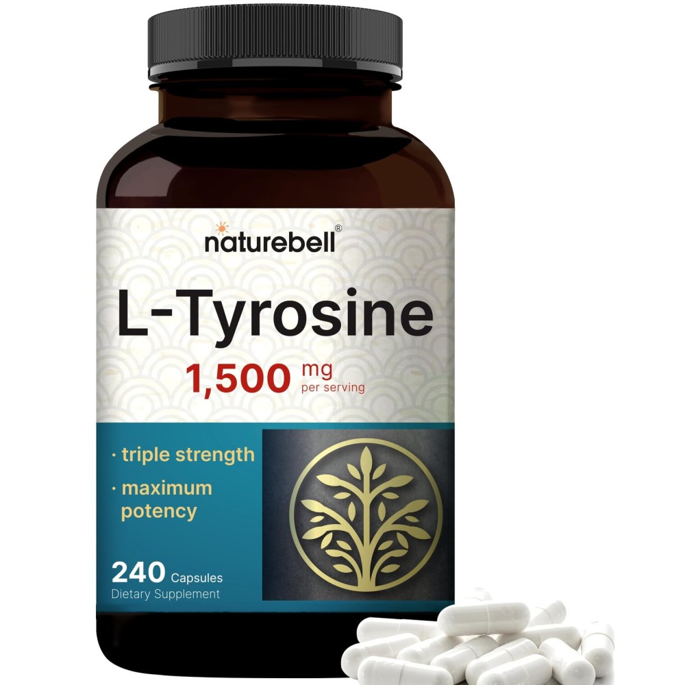 L Tyrosine Supplement, 1,500mg Per Serving, 240 Capsules | Essential Amino Acids - Brain Health Support for Memory, Cognitive Health, and Mental Alertness - Non-GMO