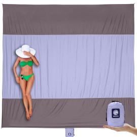 WEKAPO Beach Blanket - Sandproof Waterproof Extra Large Beach Mat | Oversized Sand-Free Lightweight Quick-Drying | Beach Vacation Essentials with Stakes & Corner Pockets (Purple, 9x7 FT)