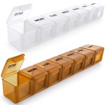 BUG HULL Weekly Pill Organizer Large 2 Packs, Extra Large Travel Pill Organizers, Pill Box 7 Day, Travel Pill Case, Medicine Pill Organizer for Vitamins, Supplements and Medications (Brown+White)