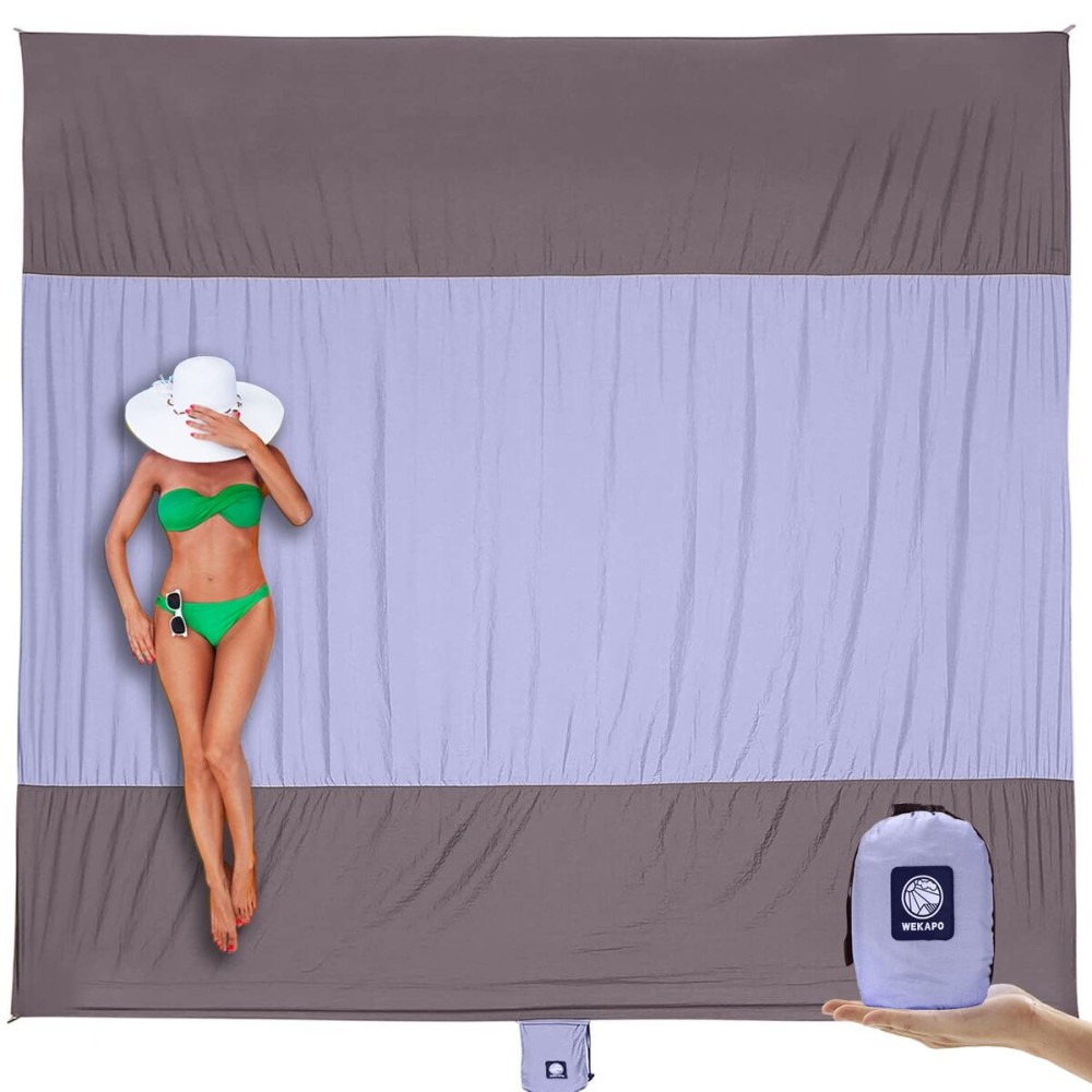 WEKAPO Beach Blanket - Sandproof Waterproof Extra Large Beach Mat | Oversized Sand-Free Lightweight Quick-Drying | Beach Vacation Essentials with Stakes & Corner Pockets (Purple, 7x7 FT)