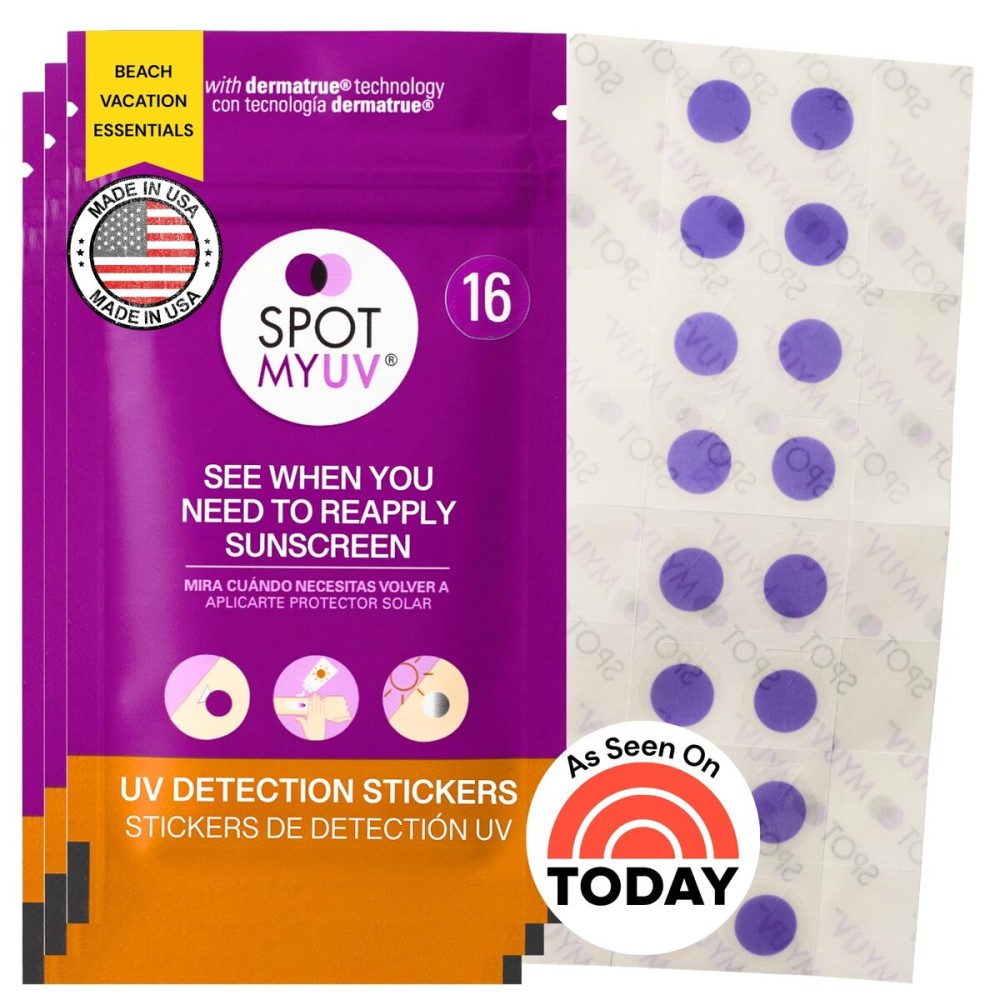 SpotMyUV UV Detection Stickers for Sunscreen with Patented Dermatrue SPF Sensing Technology, Know When to Reapply Sunscreen to Help Prevent Sunburn, 48 Count