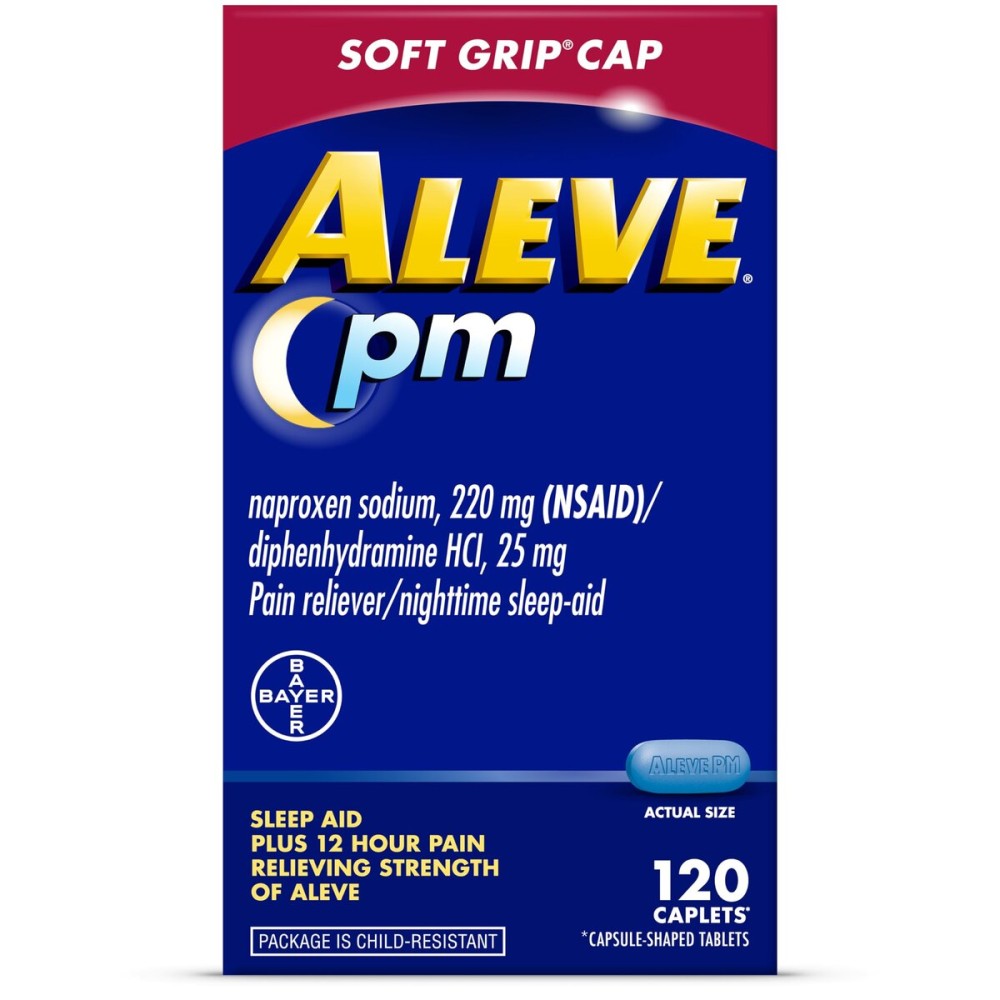 Aleve PM Sleep Aid Plus Pain Reliever Caplets, Naproxen Sodium & Diphenhydramine HCl, Nighttime, 120 Count