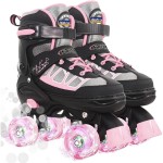 Kids Roller Skates for Girls, Pink Adjustable Rollerskates with Light Up Wheels for Toddler Little Kid Ages 6-12 4 5 6 7, Beginners Outdoor Sports Toys, Best Birthday Gift for Girls Kids