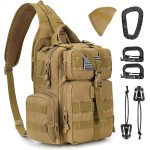 G4Free Large Tactical EDC Sling Bag Backpack, Military Molle Bag Single Strap Shoulder Backpack for Men (Tan)