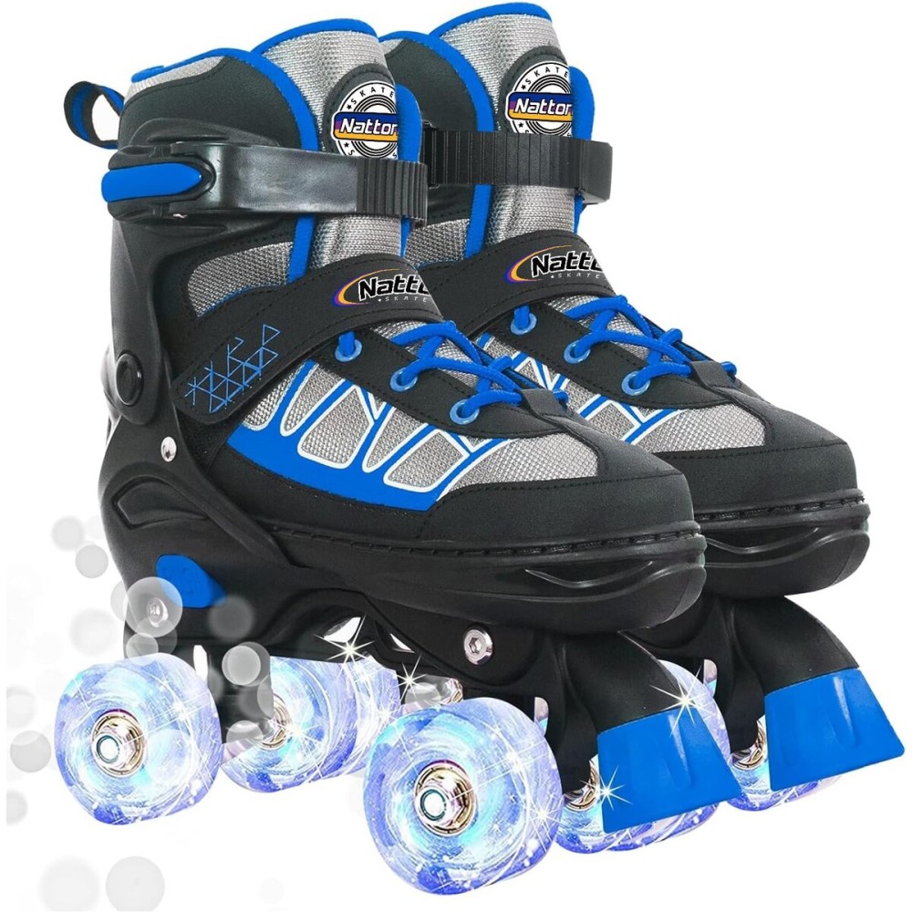 Kids Roller Skates for Boys, Blue Adjustable Rollerskates with Light Up Wheels for Toddler Little Kids Ages 6-12 4 5 6 7, Beginners Outdoor Sports, Best Birthday Gift for Kids