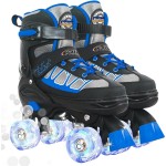 Kids Roller Skates for Boys, Blue Adjustable Rollerskates with Light Up Wheels for Toddler Little Kids Ages 6-12 4 5 6 7, Beginners Outdoor Sports, Best Birthday Gift for Kids