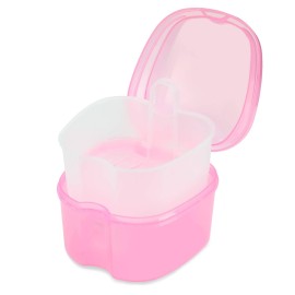 Dental Orthodontic Retainer Container Cleaning Case,Denture Bath Box Case Cup Holder, Mouthguard Storage Soaking Case - Pink