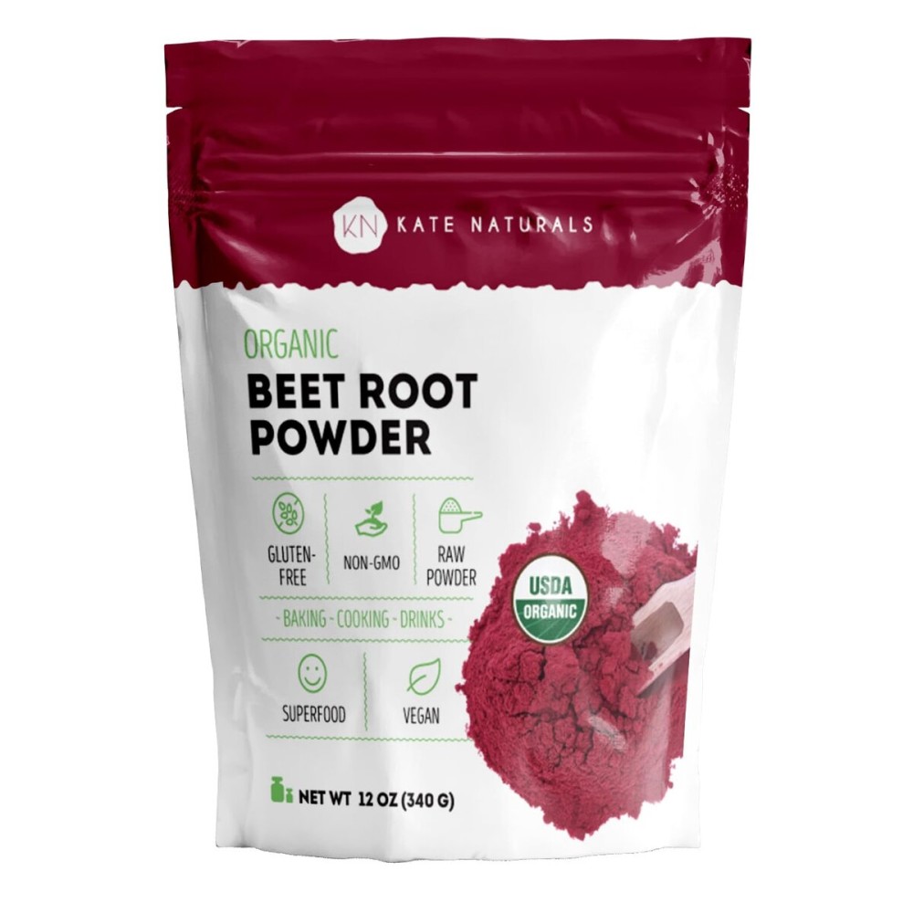 Kate Naturals Organic Beet Root Powder for Smoothies, Baking & Juice. Raw Beetroot Superfood & Natural Red Food Coloring (12oz, Non-GMO, Earthy Flavor)