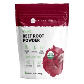 Kate Naturals Organic Beet Root Powder for Smoothies, Baking & Juice. Raw Beetroot Superfood & Natural Red Food Coloring (12oz, Non-GMO, Earthy Flavor)