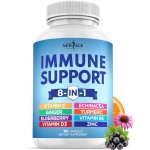 NEW AGE 8 in 1 Immune Support Booster Supplement with Echinacea, Vitamin C and Zinc 50mg, Vitamin D 5000 IU, Turmeric Curcumin & Ginger, B6, Elderberry 60 Count (Pack of 1)