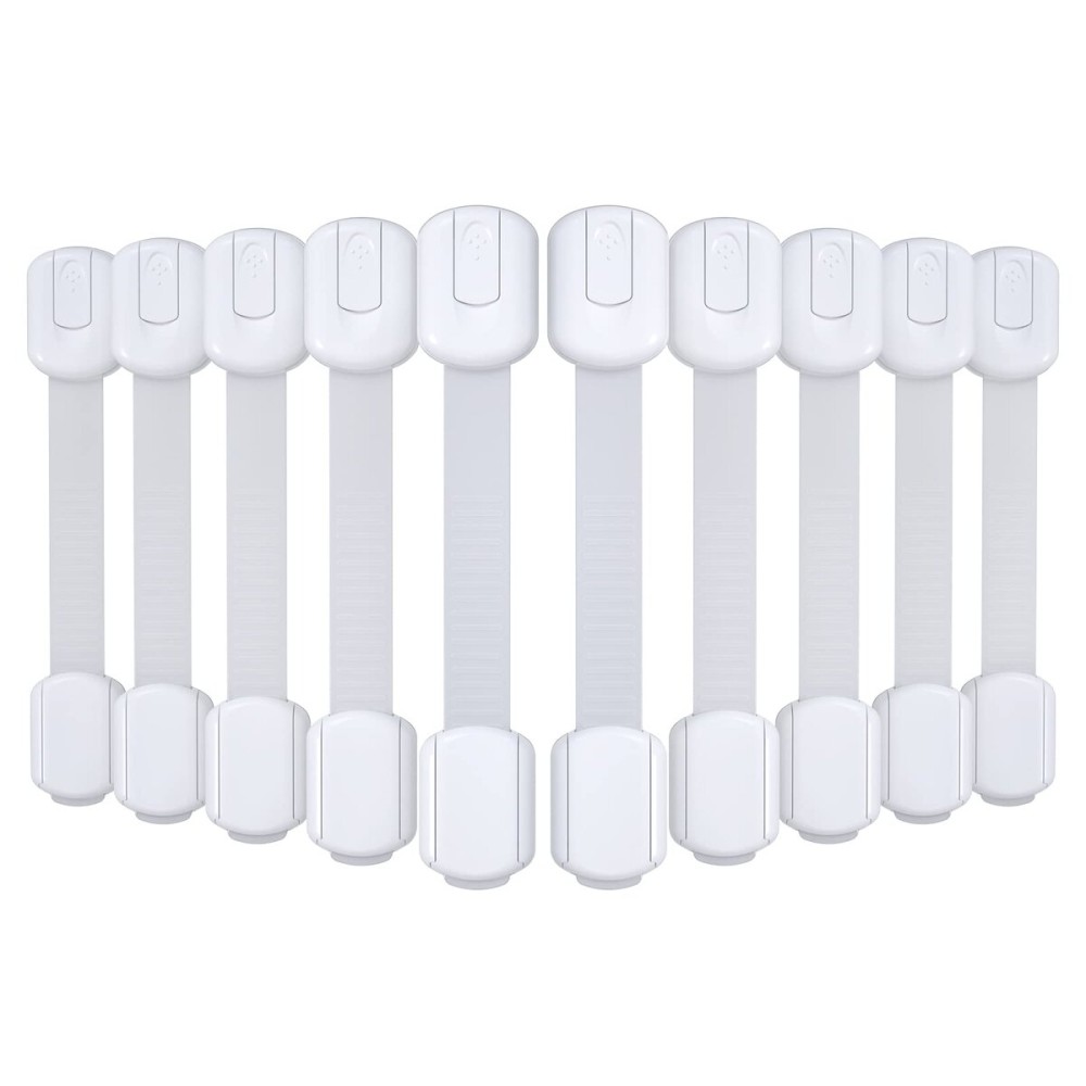 4our Kiddies 10 Pack Baby Proof Cabinet Latches, Childproof Drawer Latches with 6 Extra 3M Adhesives, Adjustable Child Safety Cabinet Strap Locks, Baby Drawer Locks for Kids and Child Safety