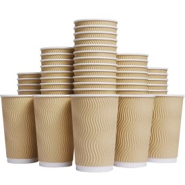 Hot Paper Cups 16 oz Disposable Insulated Corrugated Sleeve Ripple Wall Paper Cup 100 pcs,16oz Cups for DrinkHot Coffee Cups (Brown)