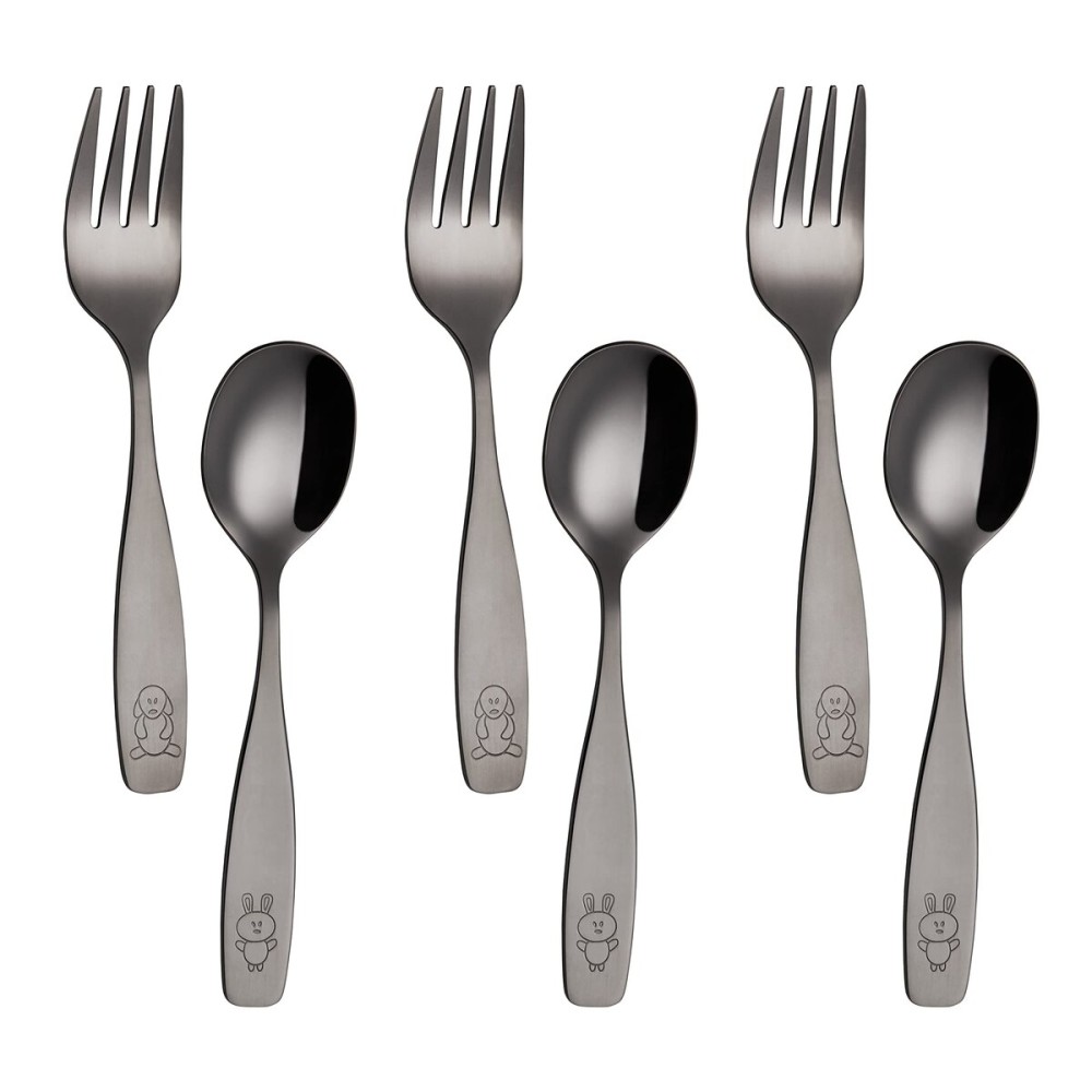 ANNOVA Kids Silverware Children\'s Safe Flatware Set Stainless Steel - Children Forks, Children Tablespoons, Toddler Utensils, Metal Cutlery Set for LunchBox (Black Gold, 6)