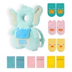 JunNeng Baby Head Protector Backpack with Squeaker, Knee Pads, Anti-Slip Socks, Light Blue Elephant Sets