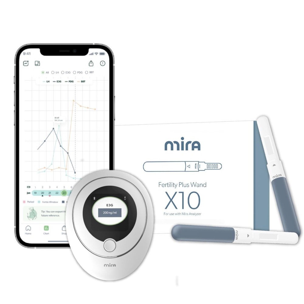 Mira Plus Fertility Monitor & Ovulation Test Kit for Women, Track LH, E3G Hormone Levels, Digital Fertility Tracker + 10 E3G & LH Test Strips, Monitor and Detect Ovulation at-Home with Mira App
