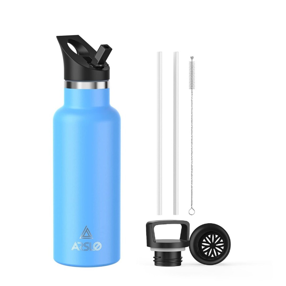 Arslo Stainless Steel Double Wall Water Bottles 17 Ounce, Vacuum Insulated Bottle With Straw Lid, Insulated Water Bottle Keeps Water Cold for 24 Hours, Hot for 12 Hours, Hiking, Sports