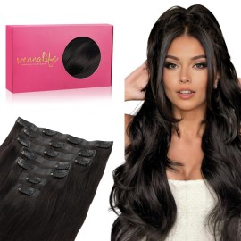 WENNALIFE Seamless Clip In Hair Extensions, 18 Inch 130g 7pcs Natural Black Hair Extensions Clip in Human Hair Invisible PU Skin Weft Natural Remy Human Hair Extensions