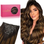 WENNALIFE Seamless Clip In Hair Extensions, 18 Inch 130g 7pcs Balayage Dark Brown to Chestnut Brown Hair Extensions Clip in Human Hair Invisible PU Skin Weft Natural Remy Human Hair Extensions