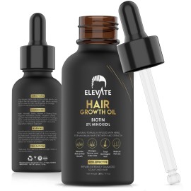 Elevate Hair Regrowth Treatment 5% Minoxidil Solution - Biotin Serum Hair Growth Oil for Men & Women - Thicker Fuller Stronger Hair - Stops Hair Loss & Thinning - Natural Hair Thickening Treatment 1oz
