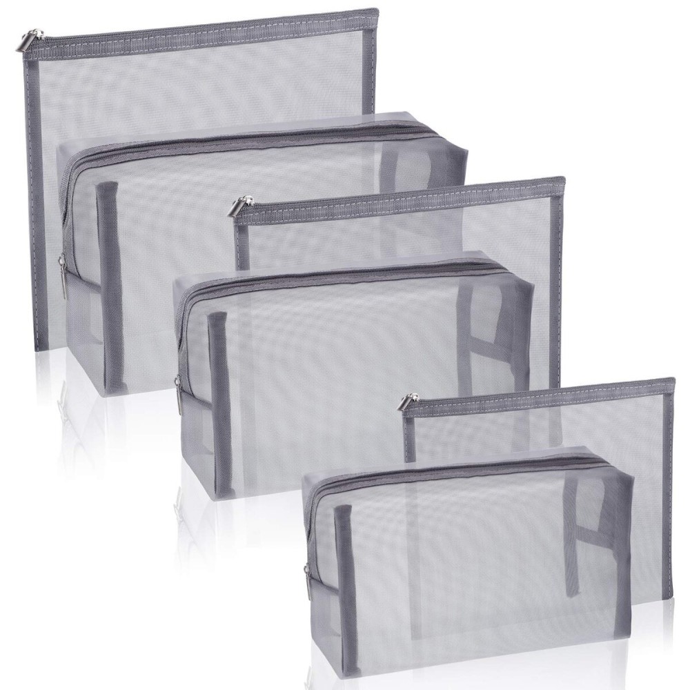 Boao 6 Pieces Mesh Makeup Bags Mesh Cosmetic Bag Portable Travel Organizing Zipper Pouch Toiletries Makeup Pouches for Home Office Travel Accessories(Gray)