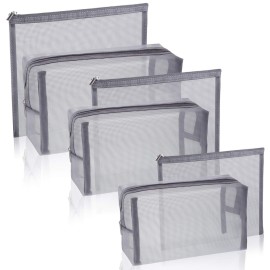 Boao 6 Pieces Mesh Makeup Bags Mesh Cosmetic Bag Portable Travel Organizing Zipper Pouch Toiletries Makeup Pouches for Home Office Travel Accessories(Gray)